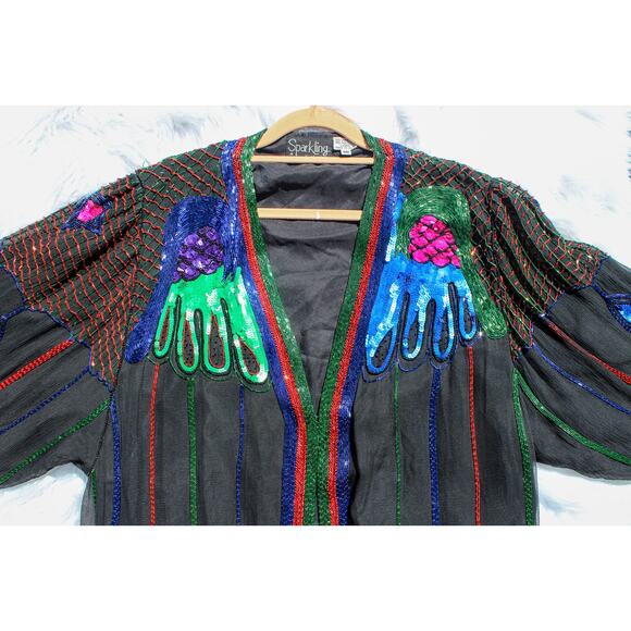 Sparkling Exclusive Vintage Silk Sequin and Beaded Duster Opera Robe Special - Picture 7 of 13